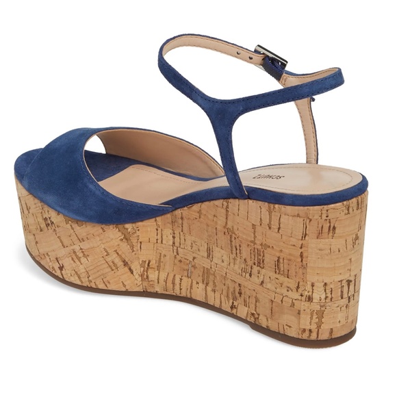 Schutz Heloise Blue Suede Platform Wedge Sandal Ankle Strap Comfortable Pumps 10 - Picture 2 of 11